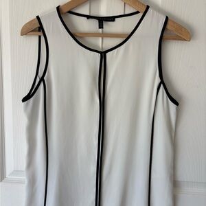 Sleeveless WHBM Top, White with Black Piping
